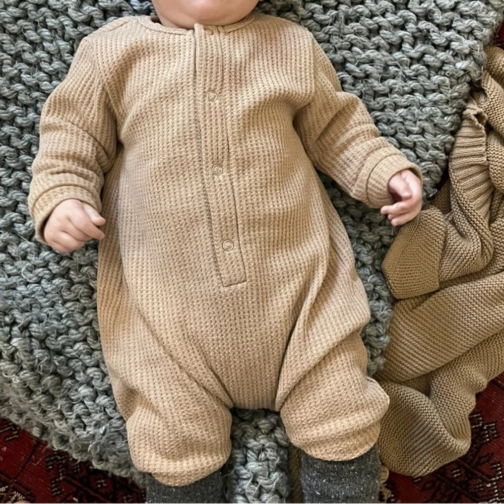 Rivi & Kin Waffle Knit Romper Neutral Color